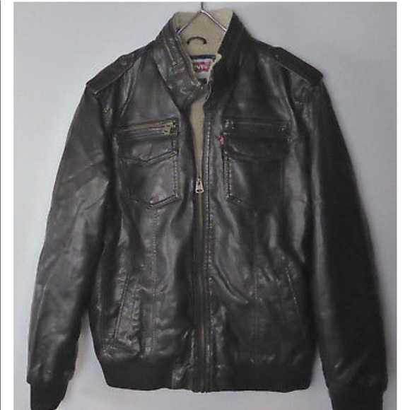 Levi’s Faux Leather Sherpa Lined Bomber Jacket NWT - Picture 1 of 8